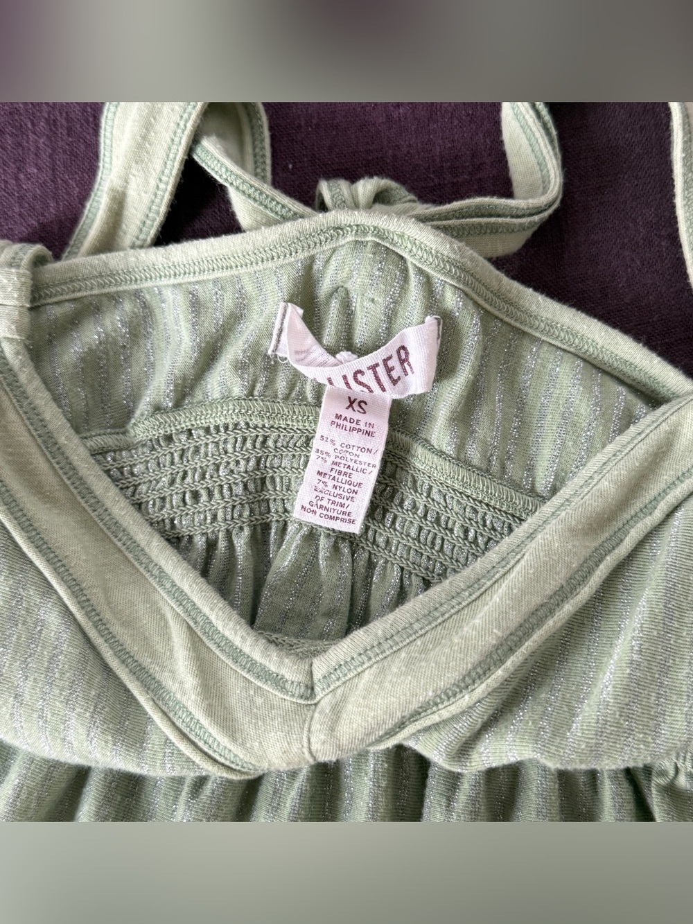 Hollister Y2K Sage Green Shimmer Tie Back Babydoll Tank XS - Picture 4 of 11